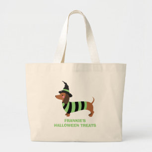 Adorable Halloween Dachshund Dog Witch Costume Large Tote Bag