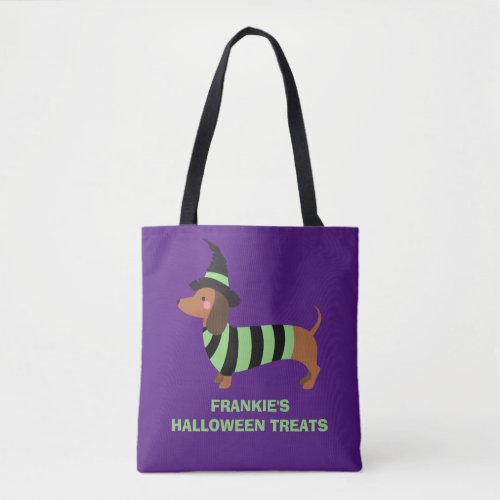 Adorable Halloween Dachshund Dog Witch Costume Tote Bag
