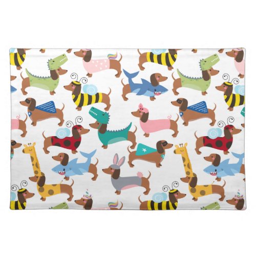 Adorable Halloween Dachshunds In Costumes Cloth Placemat