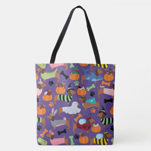 Adorable Halloween Dachshunds In Costumes Tote Bag