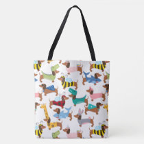 Adorable Halloween Dachshunds In Costumes Tote Bag