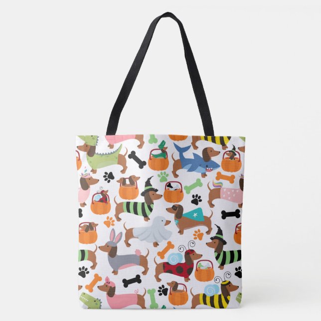 Adorable Halloween Dachshunds In Costumes Tote Bag (Front)