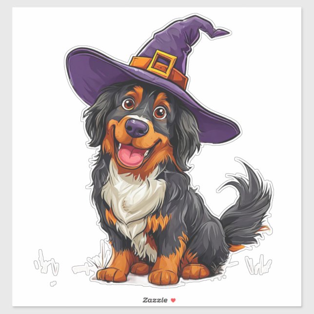 Adorable Halloween Dog With Magic Hat Costume Sticker (Sheet)