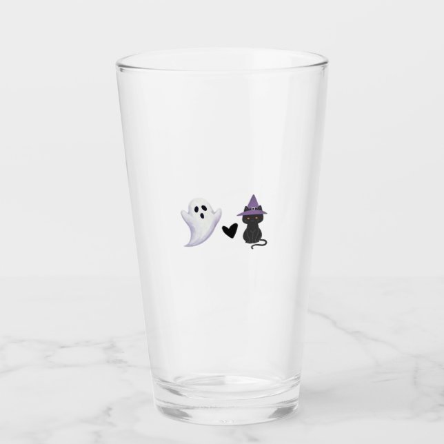 Adorable Halloween Duo Friendly Ghost and Black Ca Glass (Front)