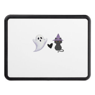 Adorable Halloween Duo Friendly Ghost and Black Ca Hitch Cover