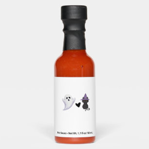 Adorable Halloween Duo Friendly Ghost and Black Ca Hot Sauces