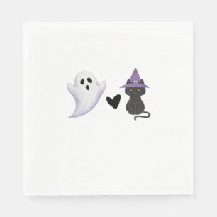 Adorable Halloween Duo Friendly Ghost and Black Ca Napkins