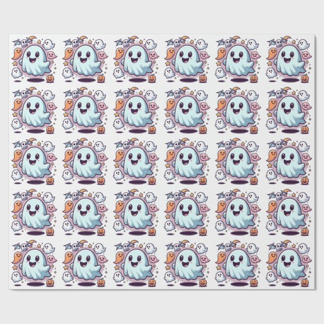 Adorable Halloween Ghost Squad & Spooky Friends Wrapping Paper (Flat)