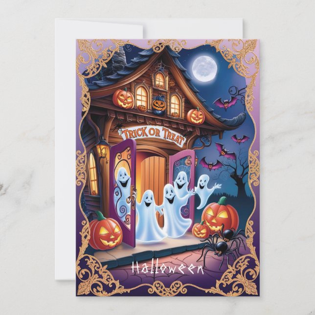 Adorable Halloween Ghosts at the Doorstep Card (Front)