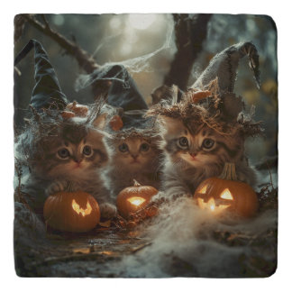 Adorable Halloween Kittens with Pumpkins Trivet