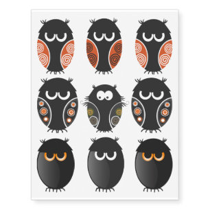 Adorable Halloween Owls Art Set Temporary Tattoos