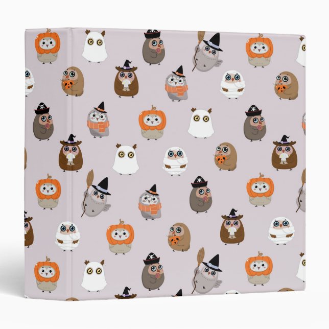 Adorable Halloween Owls Pattern 3 Ring Binder (Front/Spine)