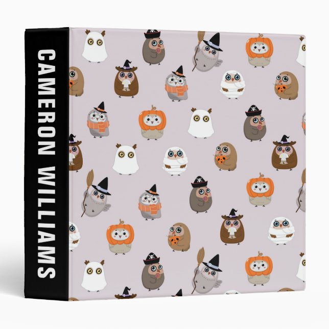 Adorable Halloween Owls Pattern 3 Ring Binder (Front/Spine)