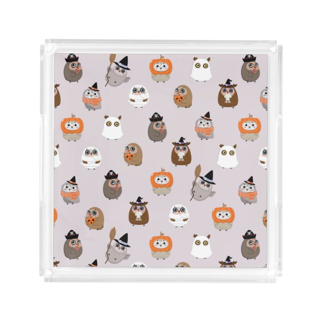 Adorable Halloween Owls Pattern Acrylic Tray (Front)