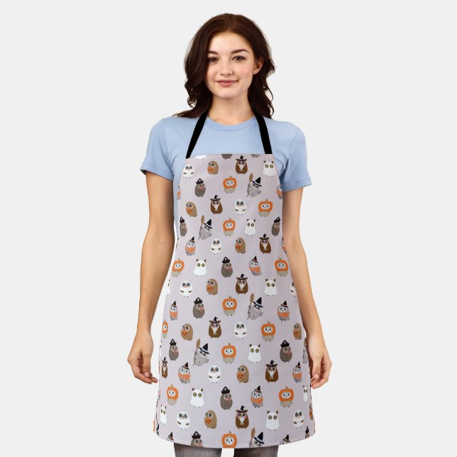 Adorable Halloween Owls Pattern Apron (Worn)