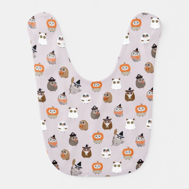 Adorable Halloween Owls Pattern Baby Bib (Front)