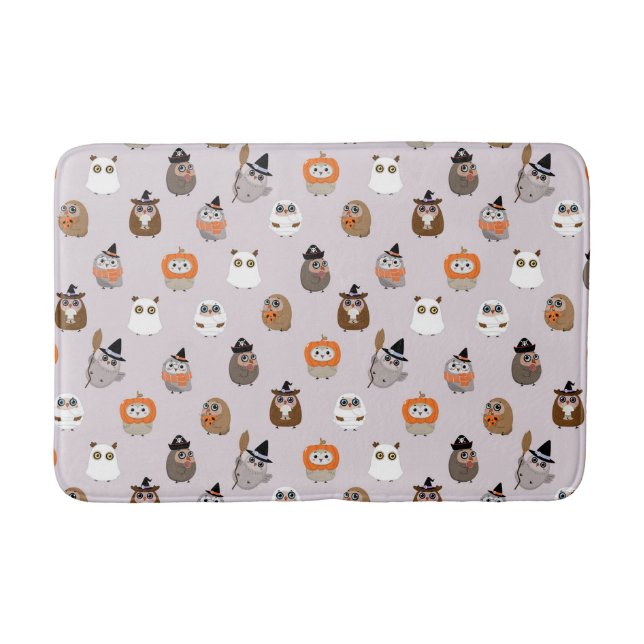 Adorable Halloween Owls Pattern Bath Mat (Front)