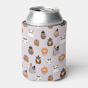 Adorable Halloween Owls Pattern Can Cooler