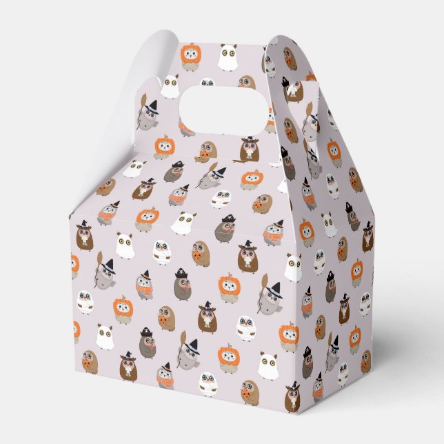 Adorable Halloween Owls Pattern Favor Boxes (Front Side)