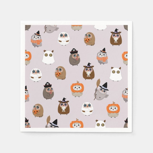 Adorable Halloween Owls Pattern Napkins (Front)