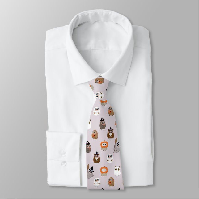 Adorable Halloween Owls Pattern Neck Tie (Tied)