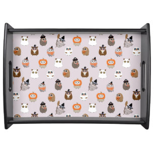 Adorable Halloween Owls Pattern Serving Tray