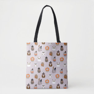 Adorable Halloween Owls Pattern Tote Bag