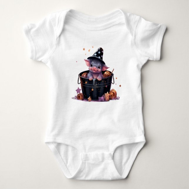 ADORABLE HALLOWEEN PIGLET IN A BUCKET BABY BODYSUIT (Front)
