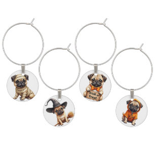 ADORABLE HALLOWEEN PUG DOGS IN COSTUME WINE CHARM