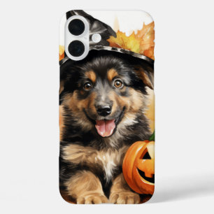 ADORABLE HALLOWEEN PUPPY DOG WITH PUMPKINS iPhone 16 PLUS CASE