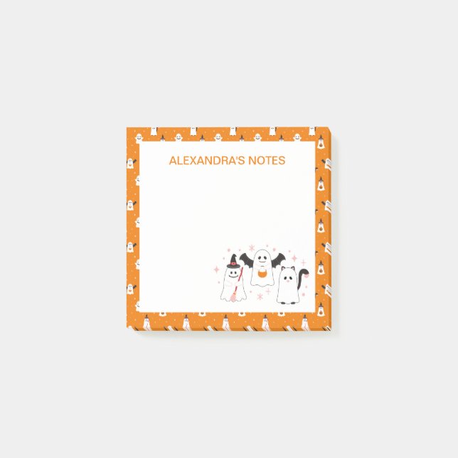 Adorable Halloween Trick or Treating Ghosts Post-it Notes (Front)