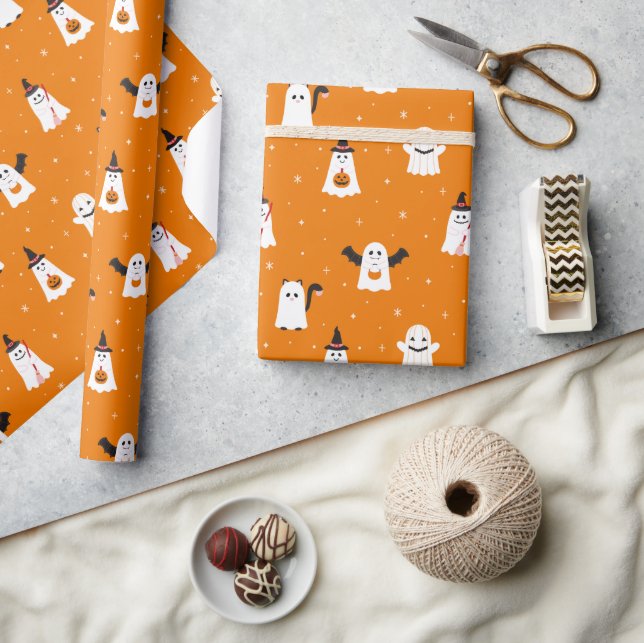 Adorable Halloween Trick or Treating Ghosts Wrapping Paper (Crafts)