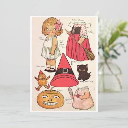 Adorable Halloween Witch   Paper Dolls Thank You Card