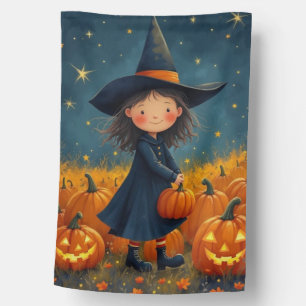 Adorable Halloween Witch Trick or Treater House Flag