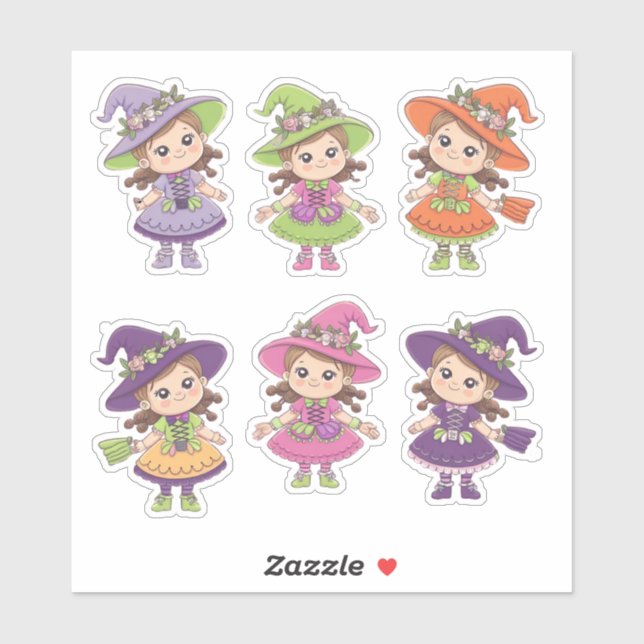 Adorable Halloween Witches Sticker Sheet (Sheet)