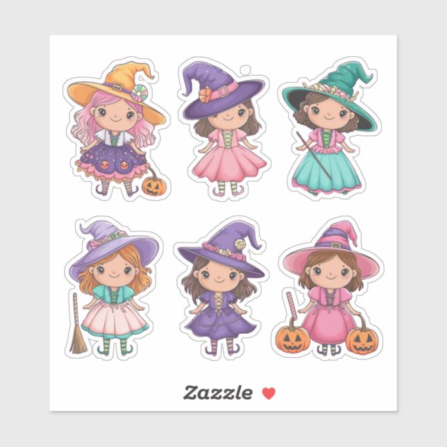 Adorable Halloween Witches Sticker Sheet (Sheet)