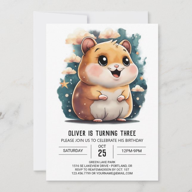 Adorable Hamster Adventures Birthday Invitation (Front)