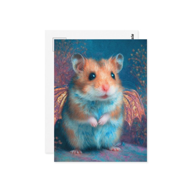Adorable Hamster Dragon Postcard (Front/Back In Situ)