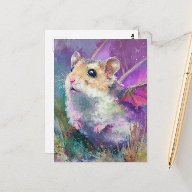 Adorable Hamster Dragon Postcard (Front/Back In Situ)