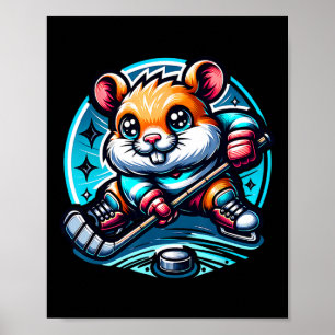 Adorable Hamster Hockey Player Skating Fun Poster