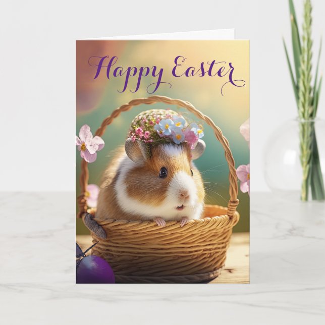 Adorable Hamster in an Easter Basket Holiday Card (Front)