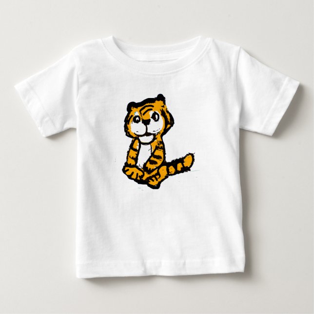Adorable Hand-Drawn Baby Tiger Cartoon Kids T-Shir T-Shirt (Front)