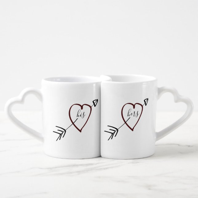 Adorable Hand Drawn Heart with Arrow His & Hers Coffee Mug Set (Front Nesting)