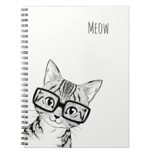 Adorable Hand Drawn Nerdy Cat Art Note Book