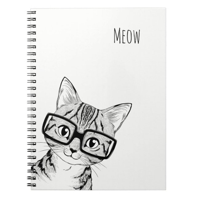 Adorable Hand Drawn Nerdy Cat Art Note Book (Front)