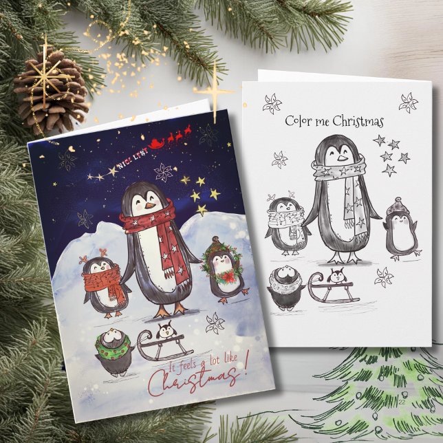 Adorable Hand Drawn Penguin Family Christmas Card (Adorable Hand Drawn Penguin Family Christmas Card)