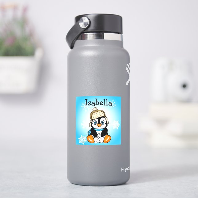 Adorable Hand drawn Penguin with Snowballs Sticker (HydroFlask)