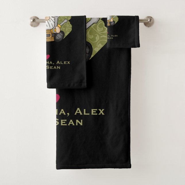 Adorable Handyman & Carpenter Garden Gnome Bath Towel Set (Insitu)