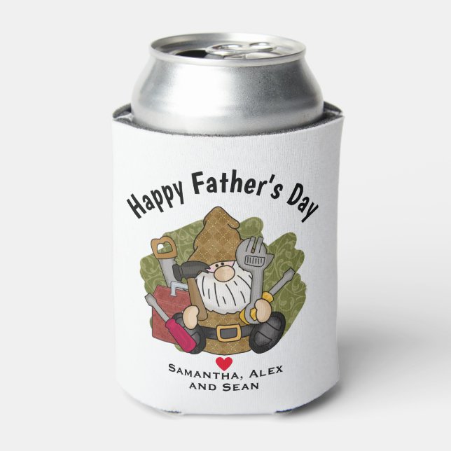 Adorable Handyman & Carpenter Garden Gnome Can Cooler (Can Front)
