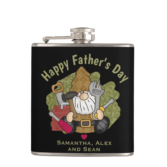 Adorable Handyman & Carpenter Garden Gnome Flask (Front)